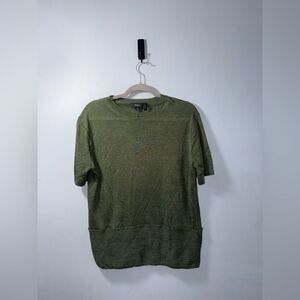 Theory olive green linen short sleeve top size small EUC